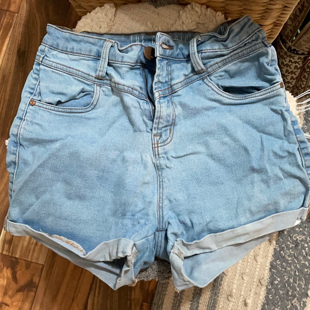 High rise light wash jean shorts